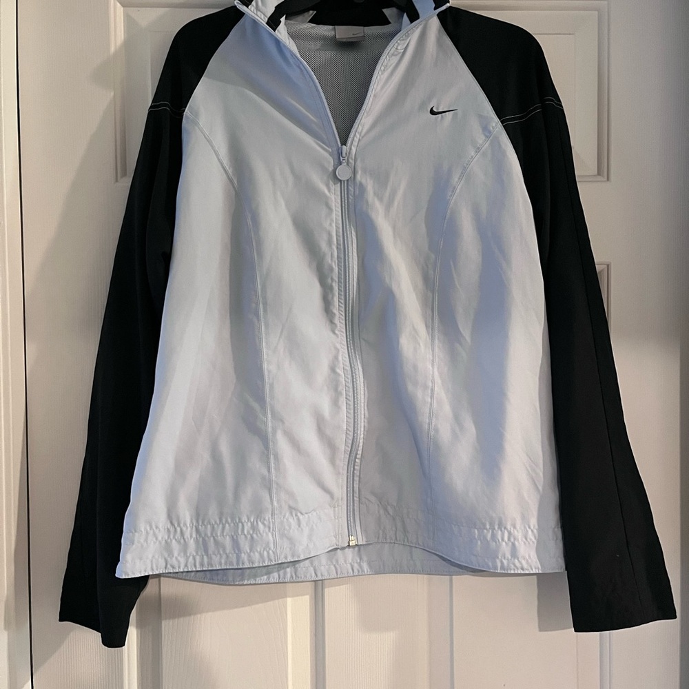 Nike Women's Black and Light Blue Windbreaker Jacket